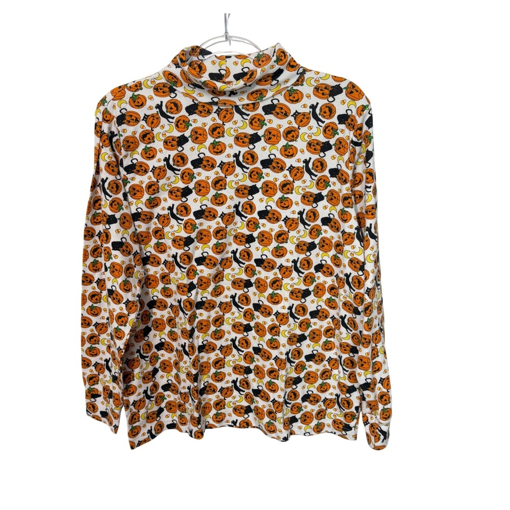 Corner Stone Turtleneck Women Small White Halloween Pumpkin Cat Candy Corn Shirt
